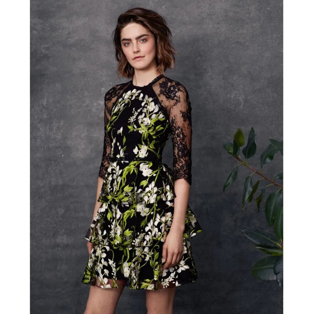 BNWOT Marchesa Notte Floral Embroidered Tulle Dress, Size 4